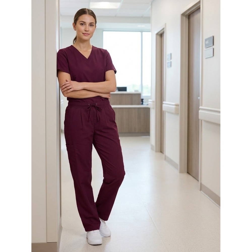 Pandamed Scrubs Women Burgundy Cargo Scrub Pants Medium Wine Maroon Drawstring